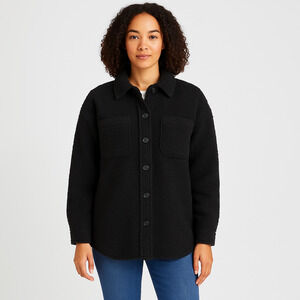 NWT Ecothreads Women’s Long Sleeve Bouclé Shirt Jacket – Black – Size XXL